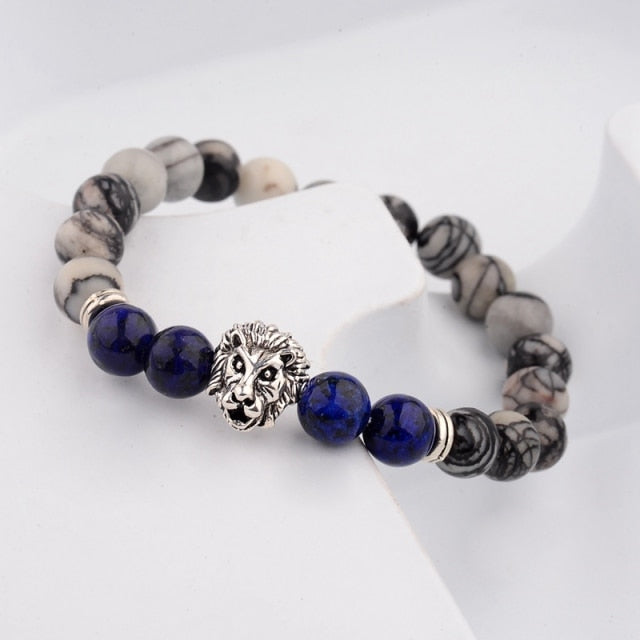 Pulsera clásica con corona y León para Hombre, Pulsera con abalorios hecha a mano con piedra de ónix y ojo de tigre para Mujer, joyería para Hombre