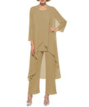 Vestidos para madre de la novia, vestido de talla grande, chaqueta, champán, 2021, traje pantalón de gasa, 3 piezas, vestido de invitado de fiesta de boda