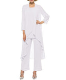 Vestidos para madre de la novia, vestido de talla grande, chaqueta, champán, 2021, traje pantalón de gasa, 3 piezas, vestido de invitado de fiesta de boda