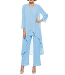 Vestidos para madre de la novia, vestido de talla grande, chaqueta, champán, 2021, traje pantalón de gasa, 3 piezas, vestido de invitado de fiesta de boda