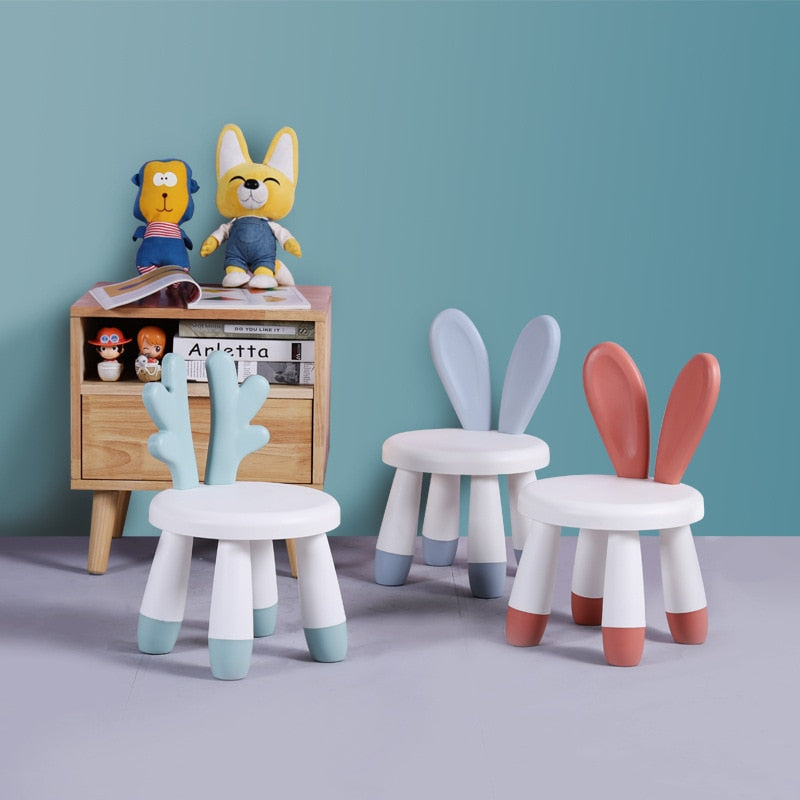 Kids Rabbit Chair PP Plastic North European Style Thicken Dining Chair Thicken Kawaii Antlers Cartoon Stool For Kindergarden
