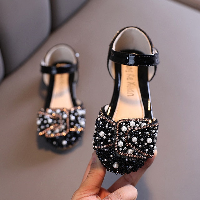 2020 New Childrens Shoes Pearl Rhinestones Shining Kids Princess Shoes Baby Girls Shoes For Party and Wedding D487