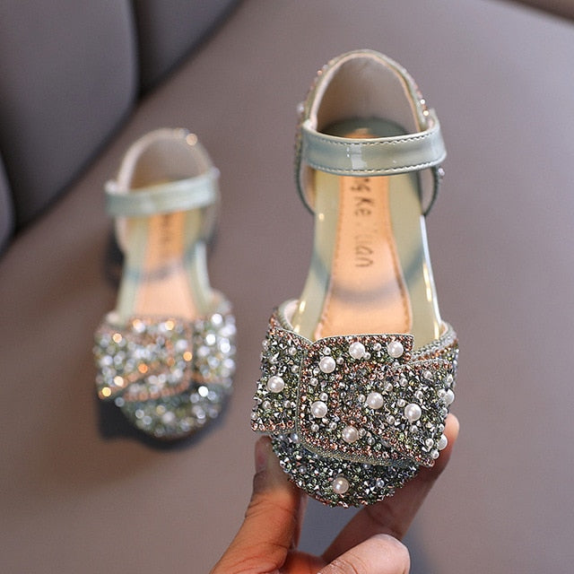 2020 nuevos zapatos para niños, zapatos de princesa brillantes con diamantes de imitación y perlas, zapatos para niñas, zapatos para fiestas y bodas D487