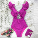 2021 nuevo traje de baño Sexy de una pieza con estampado Floral y volantes, traje de baño con hombros descubiertos para mujer, ropa de playa sólida con escote en V profundo, traje de baño Monkini