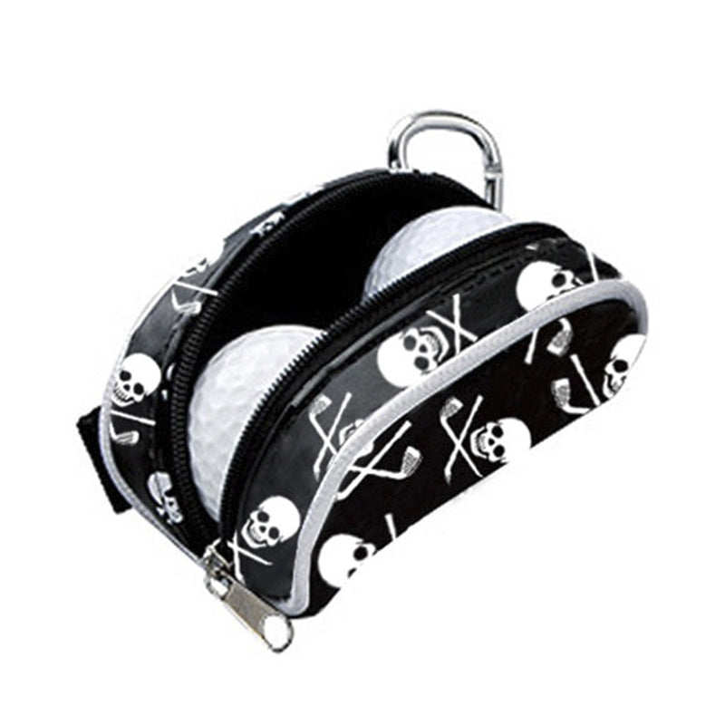 Mini Golf Ball Bag Tees Holder Skull Design PU Leather Golf Waist Pouch Storage Bag Container Zipper Closure Carabiner