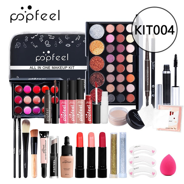 Kit de maquillaje todo en uno POPFEEL (sombra de ojos, brillo, lápiz labial, pinceles, cejas, corrector) bolsa de cosméticos de belleza