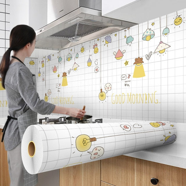 60X300cm Wallpaper Cartoon Modern Style For Kitchen Living Room Desktop Waterproof Furniture Self-Adhesive Paper Home Decoration