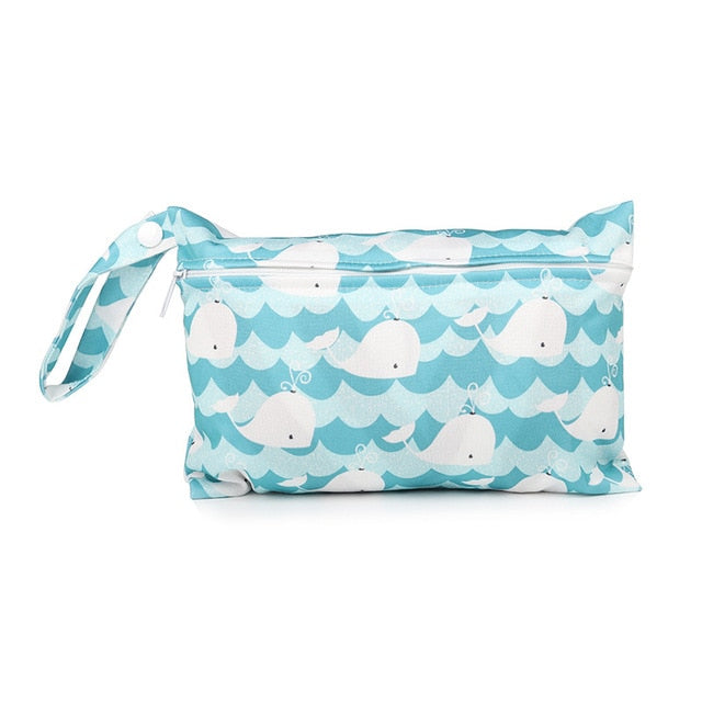 Baby Diaper Bag Printed Waterproof Wet Dry Nappy Zipper Handbag Stroller Carry Pack Travel Outdoor Wet Diaper Storage Bag Pocket