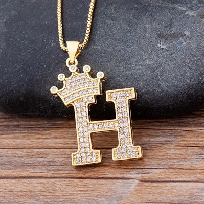 New Luxury Copper Zircon A-Z Crown Alphabet Pendant Chain Necklace Punk Hip-Hop Style Fashion Woman Man Initial Name Jewelry