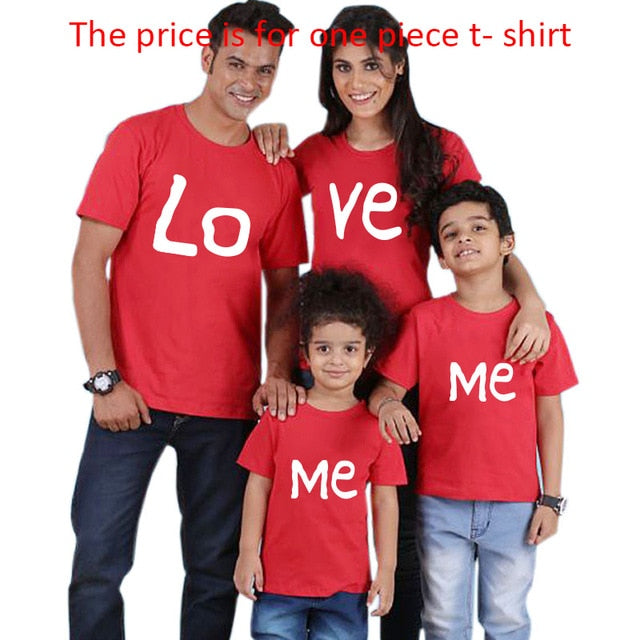 Passende Kleidung für die Familie, Mutter, Vater, Tochter, Sohn, Kinder, Baby-T-Shirt, Eltern-Kind-T-Shirt mit roten Buchstaben und kurzen Ärmeln