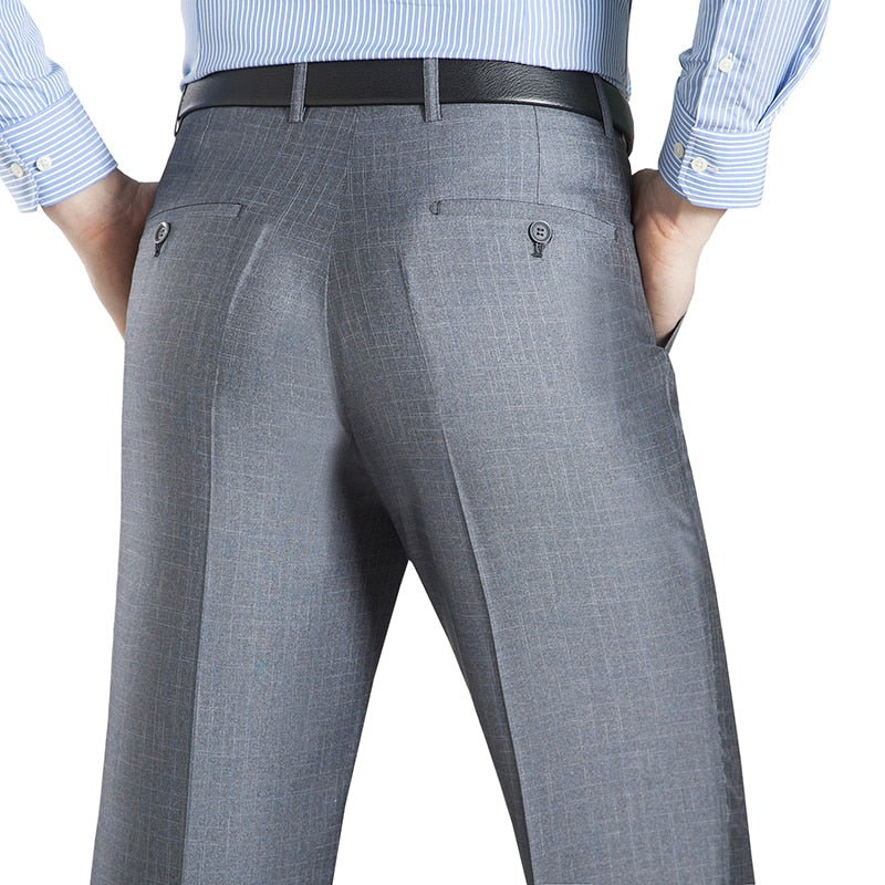 Pantalones de traje fino de negocios de verano para hombre talla 29-56 primavera otoño hombre Formal de seda sólida pantalones de vestir largos pantalones holgados de oficina