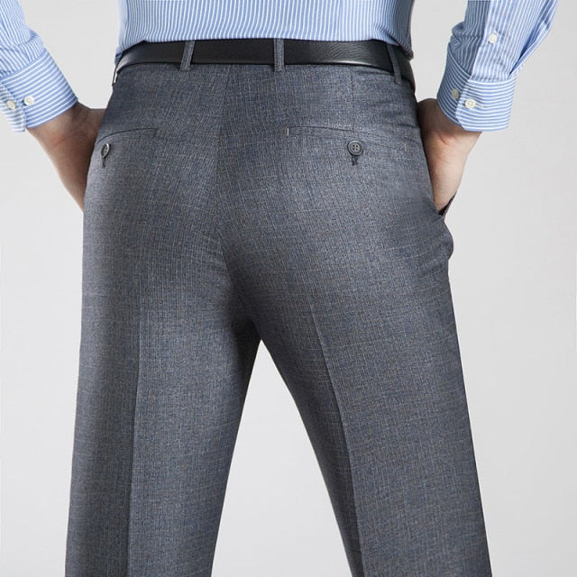 Pantalones de traje fino de negocios de verano para hombre talla 29-56 primavera otoño hombre Formal de seda sólida pantalones de vestir largos pantalones holgados de oficina