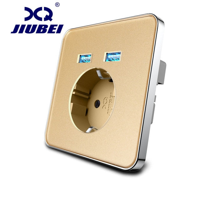 Jiubei  White Crystal Glass Panel 2A Dual USB Port Wall Charger Adapter Charging Socket With USB Wall Adapter EU Plug Socket Pow