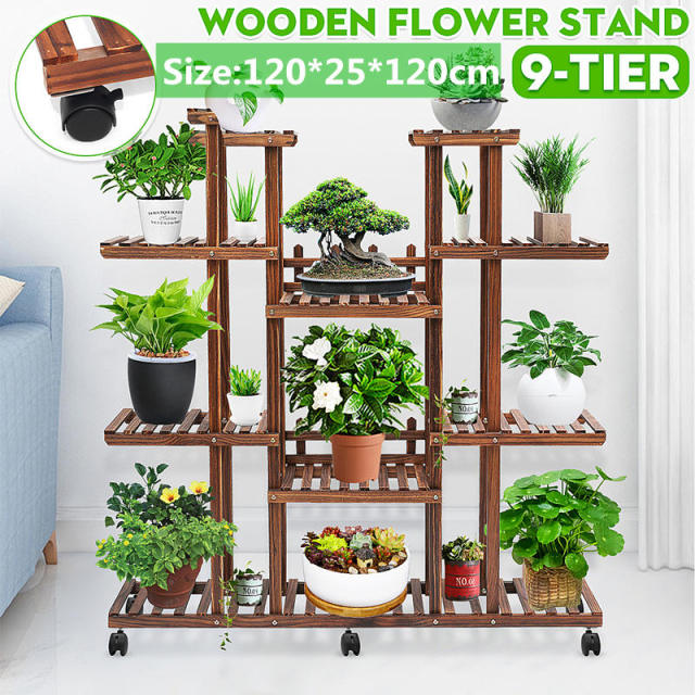 Dropshipping VIP Link 6 Tiers Iron Wooden Bookshelf Plant Rack  Flower Stands Display Shelf  60x23x125cm