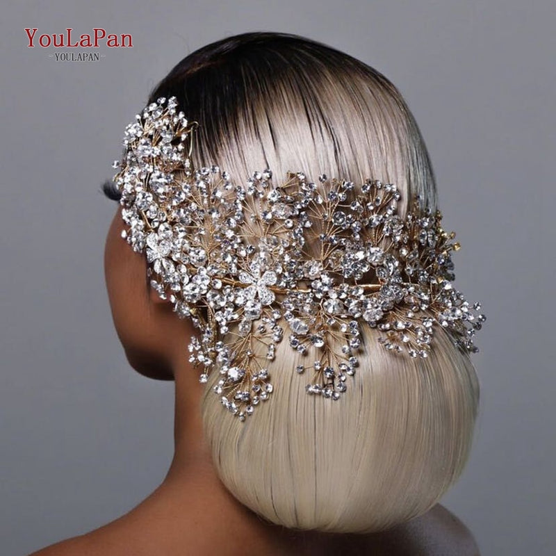 YouLaPan HP240, corona de novia con diamantes plateados, accesorios para el cabello de boda, tocado de novia, diadema de diamantes de imitación para mujer, tocado