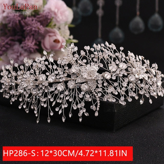 YouLaPan HP240 Silberne Diamanten Brautkrone Hochzeit Haarschmuck Braut Kopfbedeckung Strass Stirnband für Frauen Kopfschmuck