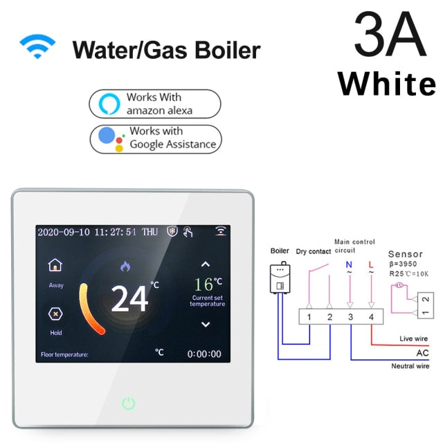 Termostato inteligente WiFi Tuya, controlador de temperatura de calefacción con pantalla táctil LED Celsius/Fahrenheit que funciona con Alexa Google Home