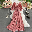 Autumn Sexy Polka Dot Romper Women Elegant V-Neck Puff Short Sleeve High Waist Jumpsuit Female Loose Wide Leg Playsuits Fashion