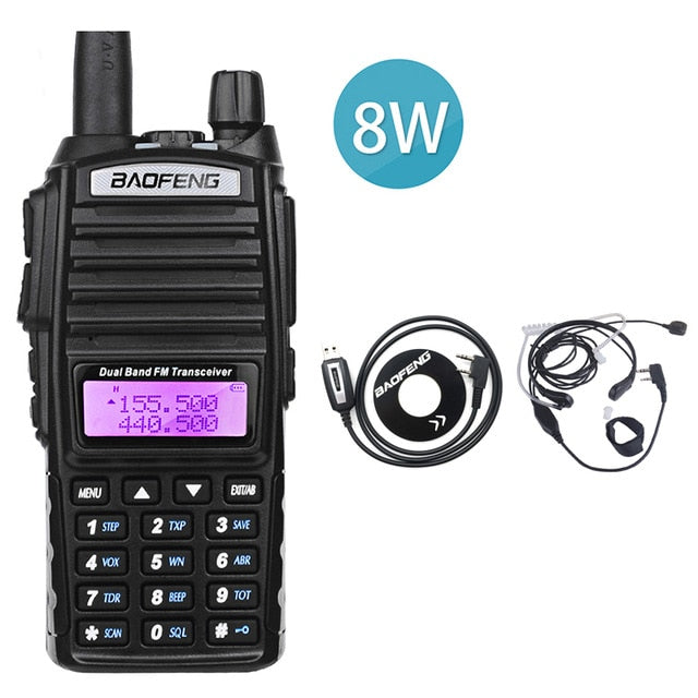 BaoFeng UV 82 Real 8W Alta potencia Banda dual Radio HAM bidireccional 136-174mhz (VHF) 400-520mhz (UHF) Aficionado (Ham) Portátil