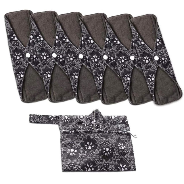 Sanitary Pads Reusable Cloth Menstrual Pads Washable Sanitary Towel Cloth Bamboo Menstrual Pads 6 PCS Cloth Pads With Wet Bag