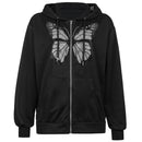 IAMSURE Butterfly Pattern Zipper Up Casual Loose 90s Hoodies Autumn y2k Fashion Long Sleeve Grey Oversize Sweatshirts For Women