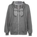 IAMSURE Butterfly Pattern Zipper Up Casual Loose 90s Hoodies Autumn y2k Fashion Long Sleeve Grey Oversize Sweatshirts For Women