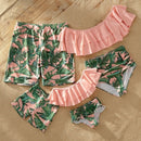 Family Look Leaf Swimsuits Mother Daughter Matching Swimwear Father Son Swim Shorts Mommy and Me Bathing Suits Clothes Outfits