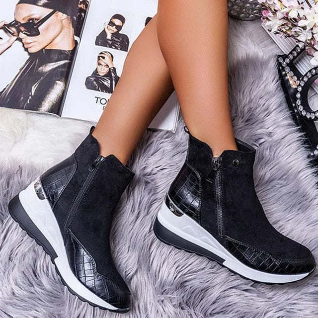 2020 New Suede Women Shoes Fashion Casual Women Shoes Comfortable Zipper Sneakers Waterproof High Top Platform Women Shoes