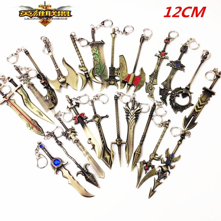Wholesale Game LOL Keychain League of Legend Key Chains Weapon Hero League Key Ring Chaveiro Jewelry For Fans Souvenir Gift 12CM