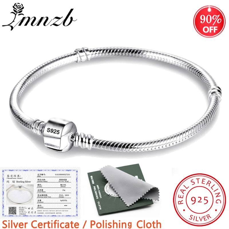 LMNZB con certificado 100% Original 925 Cadena de serpiente de plata esterlina pulsera de dijes DIY para mujer regalo plata 925 joyería LHB925