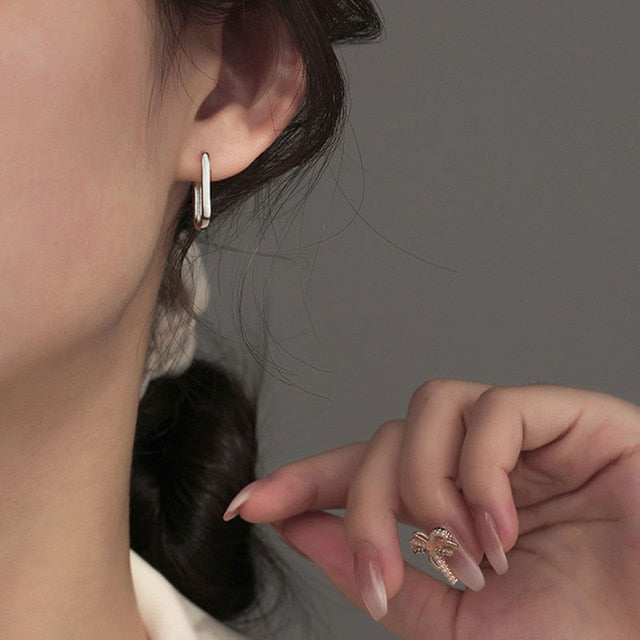 XIYANIKE 925 Sterling Silver Korean New Trendy O-Shape Square Hoop Earrings Temperament Simple Charm Elegant Jewelry Accessories