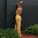 Cryptographic Sleeveless Halter Sexy Backless Maxi Dress Women Knitted See Through Beachwear Summer Holiday Long Split Dresses