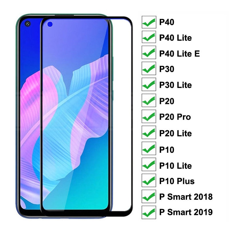9D Schutzglas auf für Huawei P20 Pro P10 Plus P30 P40 Lite EP Smart 2019 gehärtete Displayschutzfolie Glasschutzfolie