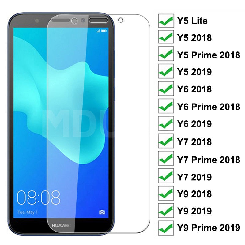 Vidrio templado 9H para Huawei Huawei Y5 Lite Y5 Y6 Y7 Prime 2018 2019 Protector de pantalla Huawei Y9 2018 Prime 2019 Vidrio protector