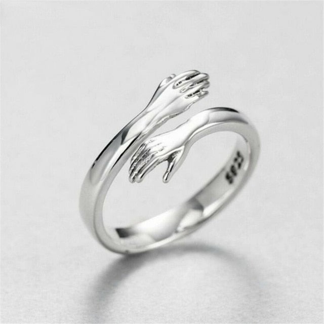 hot new 925 sterling silver European and American jewelry love hug ring retro fashion tide flow open ring GN601