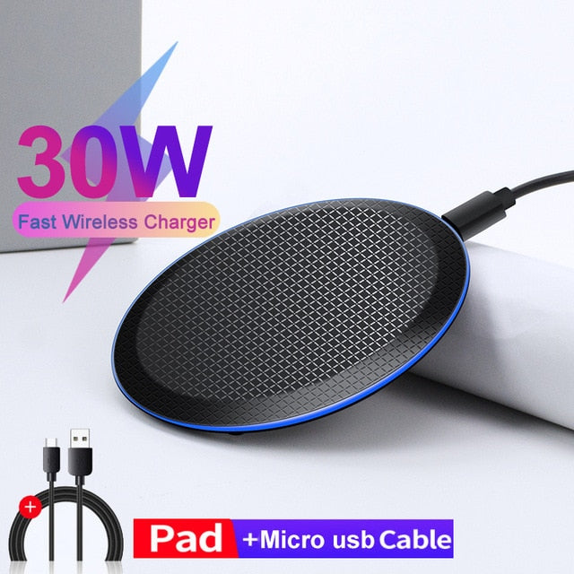 30W Qi Wireless Charger For iPhone 12 11 Pro Xs Max Mini X Xr 8 Induction Fast Wireless Charging Pad For Samsung s8 s9 s10 note