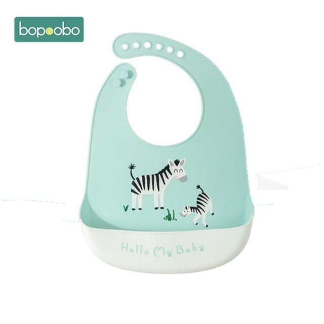 Bopoobo Baby-Lätzchen, verstellbares Tierbild, wasserdicht, speicheltropfende Lätzchen, weiches, essbares Silikon-Speicheltuch, sabbernder Babyschal
