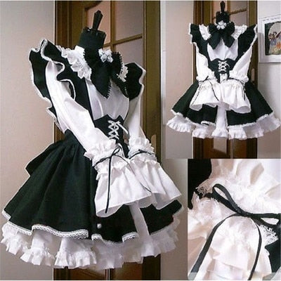 Damen Maid Outfit Lolita Dress Cute Горничная Anime Schwarz Weiß Schürze Cosplay Maid Dress Men Uniform Cafe Costume Mucama