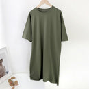 Aachoae Women Casual Loose Solid 100% Cotton T Shirt Dress O Neck Mini Dress Batwing Short Sleeve Basic Dresses Vestidos