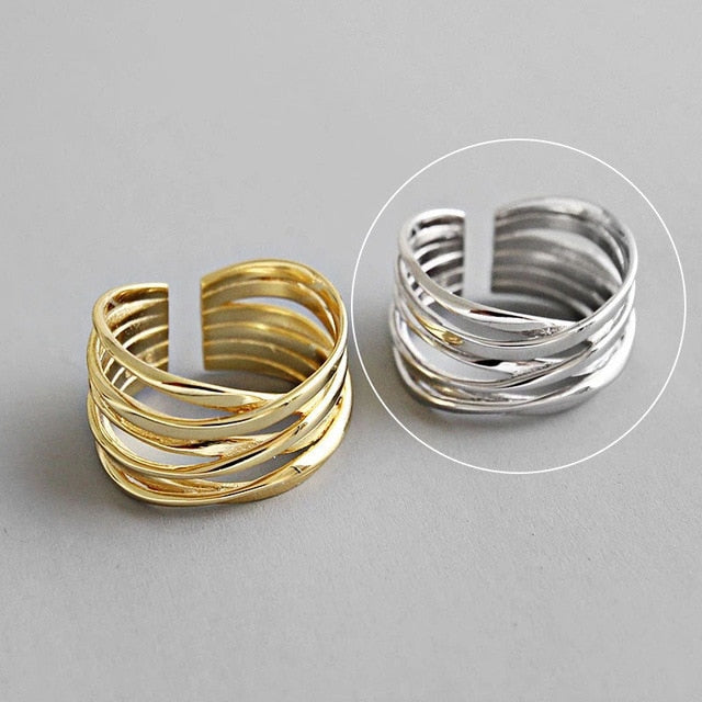 XIYANIKE 925 Sterling Silver Gold Open Rings for Women Hollow Irregular Geometric Birthday Party Jewelry Gifts Accessories