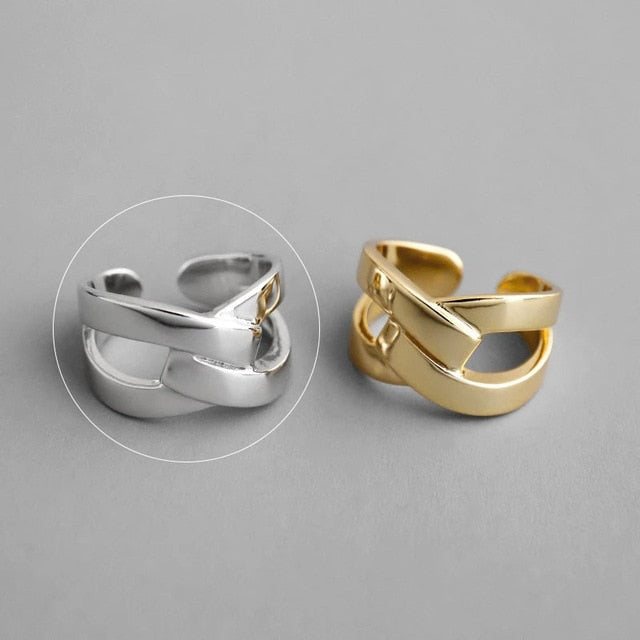 Xiyanike 925 Sterling Silber Gold offene Ringe für Frauen hohle unregelmäßige geometrische Geburtstagsfeier Schmuck Geschenke Zubehör