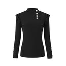 Plus Size Autumn Winter Women Blouse Long Sleeve Knitwear Rib Ruffle Buttons Blouse Basic Shirt