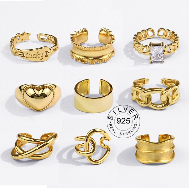 Anillos de plata de ley 925 auténtica para Mujer, Anillos de compromiso de color dorado vintage, joyería de plata 925, Anillos para Mujer