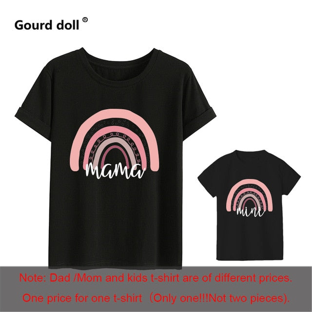 1pc Fashion  Mama and Mini Rainbow print Family Matching T-shirt Short Sleeve Family Look T-shirts Mother and Daughter Clothes