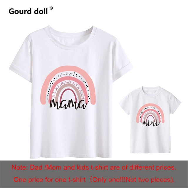 1pc Fashion Mama und Mini Rainbow Print Familie passendes T-Shirt Kurzarm Family Look T-Shirts Mutter und Tochter Kleidung