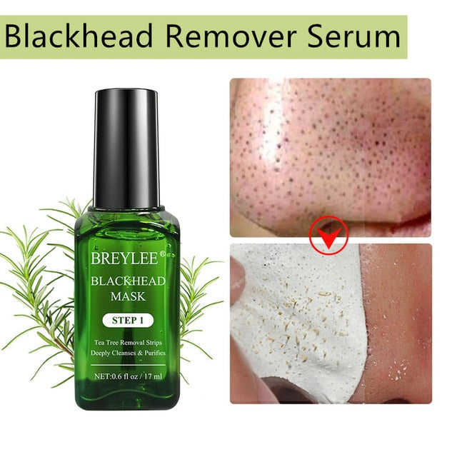 BREYLEE Tea Tree Blackhead Remover Serum Reduce los poros Essence Black Peeling Mask Oil-Control Face Sheet Mask Blanqueamiento Cuidado de la piel