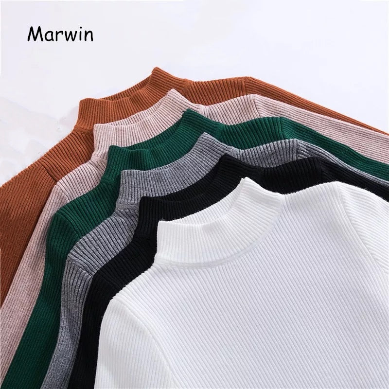 Marwin Neu kommende Herbst-Winter-Oberteile Rollkragenpullover Pullover Primer-Shirt Langarm Kurzer koreanischer Slim-Fit-Pullover