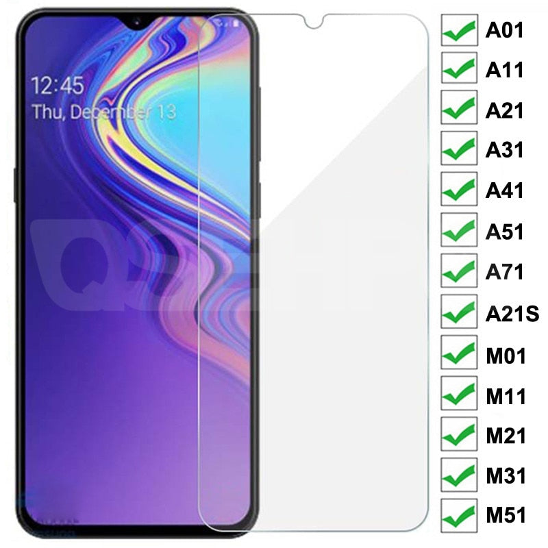 Vidrio templado 9H para Samsung Galaxy A01 A11 A21 A31 A41 A51 A71 A21S Protector de pantalla de vidrio M01 M11 M21 M31 M51 A10 A50 Glass
