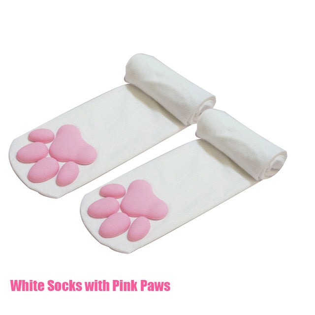 Nuevos calcetines con forma de pata de gato para mujeres y niñas, gorros con punta de garra de gato en 3D Kawaii, regalo bonito, almohadillas para patas de Lolita, calcetines altos hasta el muslo con almohadilla para pata de gato