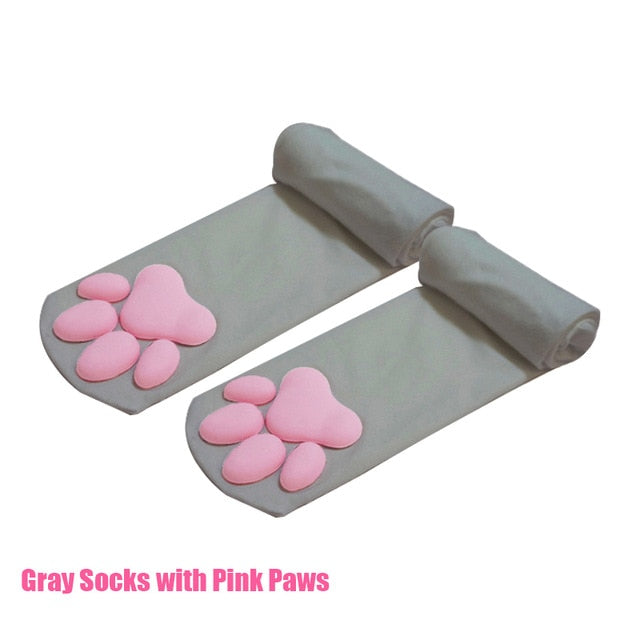 Neue Katzenpfoten-Socken für Frauen Mädchen Kawaii 3D-Katzenkrallen-Zehen-Mützen, süßes Geschenk, Lolita PawPads, Cosplay-Katzenpfotenauflage, Oberschenkelhohe Socken